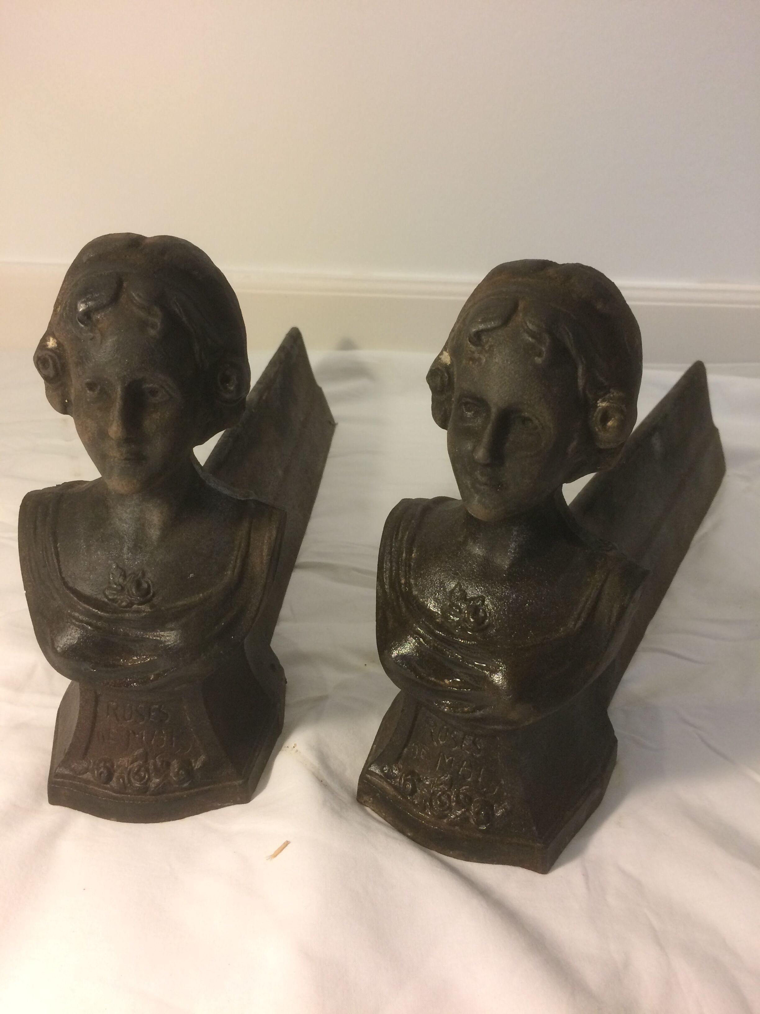 "Rose of may" cast-iron andirons