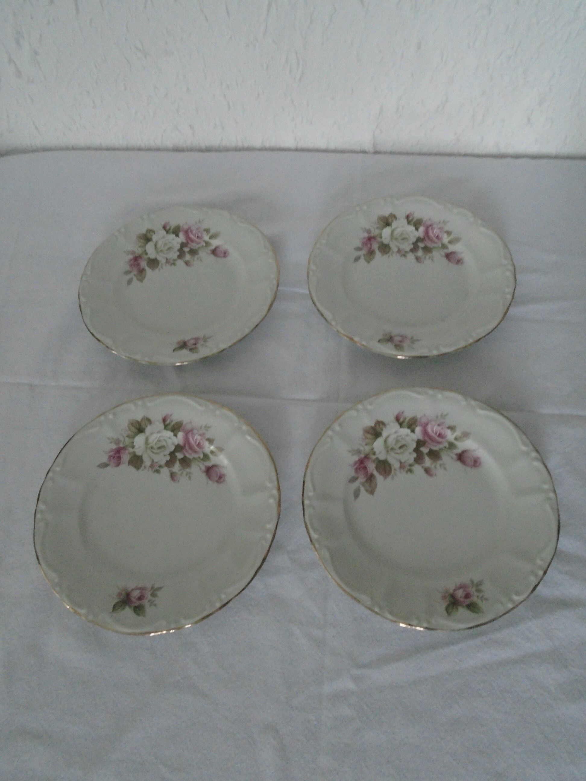4 plates porcelain dessert Royal décor of english roses