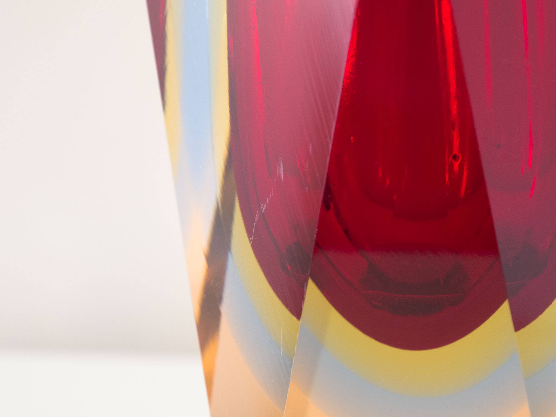 Murano 'Sommerso' large facet cut glass vase