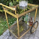 Serving wheels in gold metal & glass vintage 1960