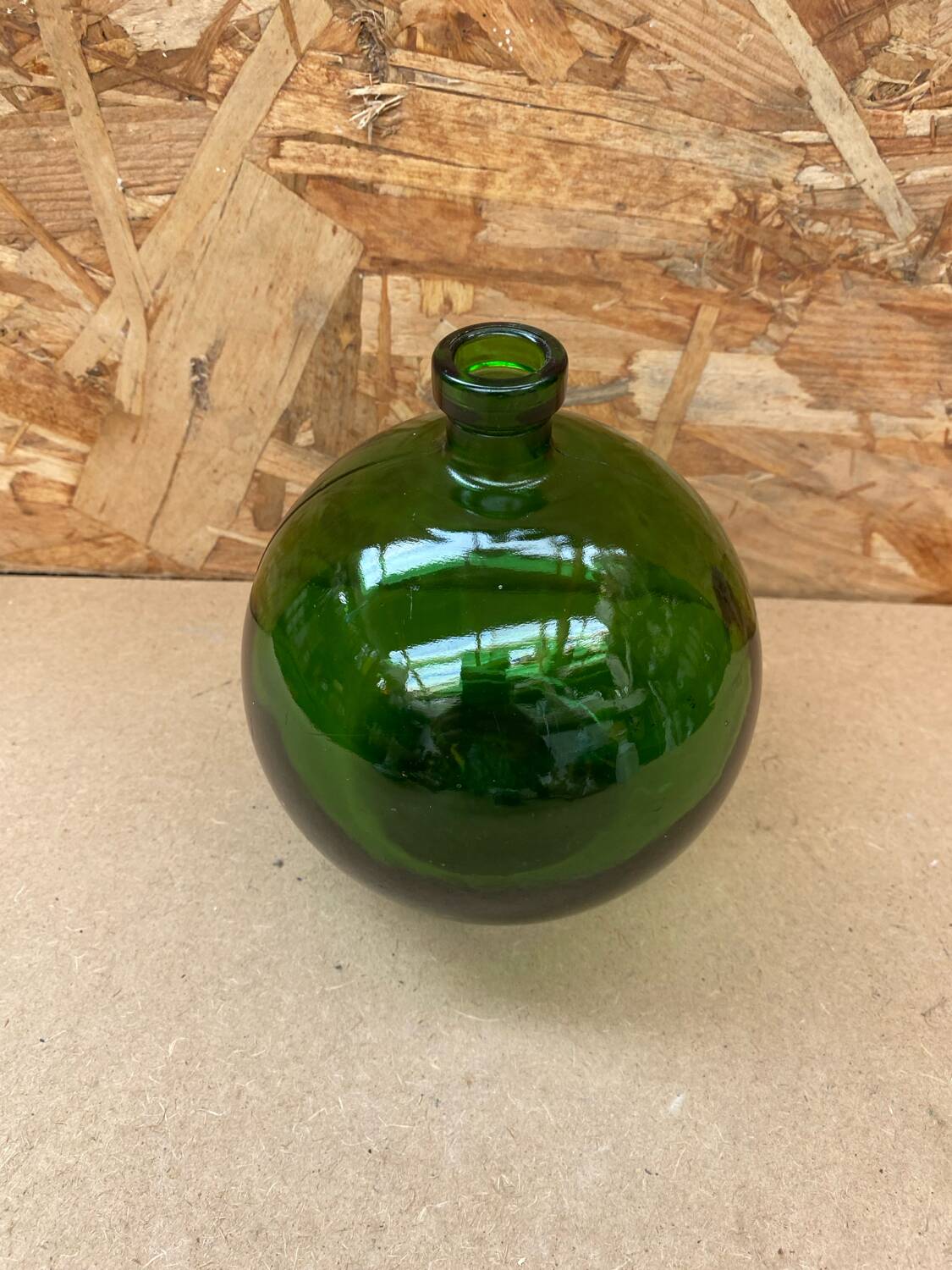 Antique Vintage Green Glass Dame Jeanne Float Ball Bottle