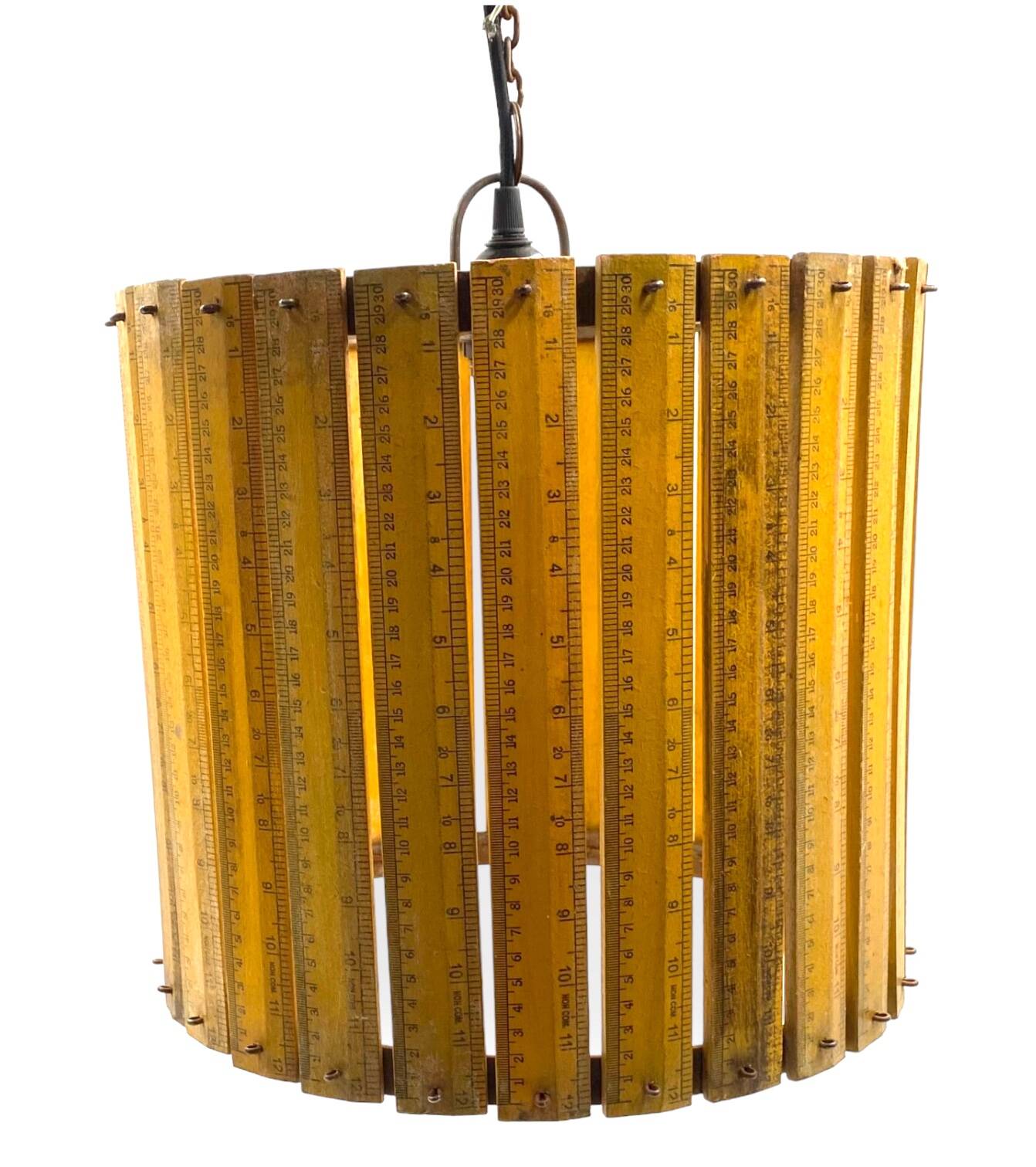 Modern artisanal rulers shaped ceiling lamp, France 1960s