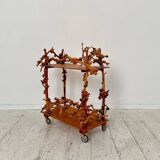 Mid-Century Bar Cart in Brown Burl, Plywood and Root Wood, 1960s