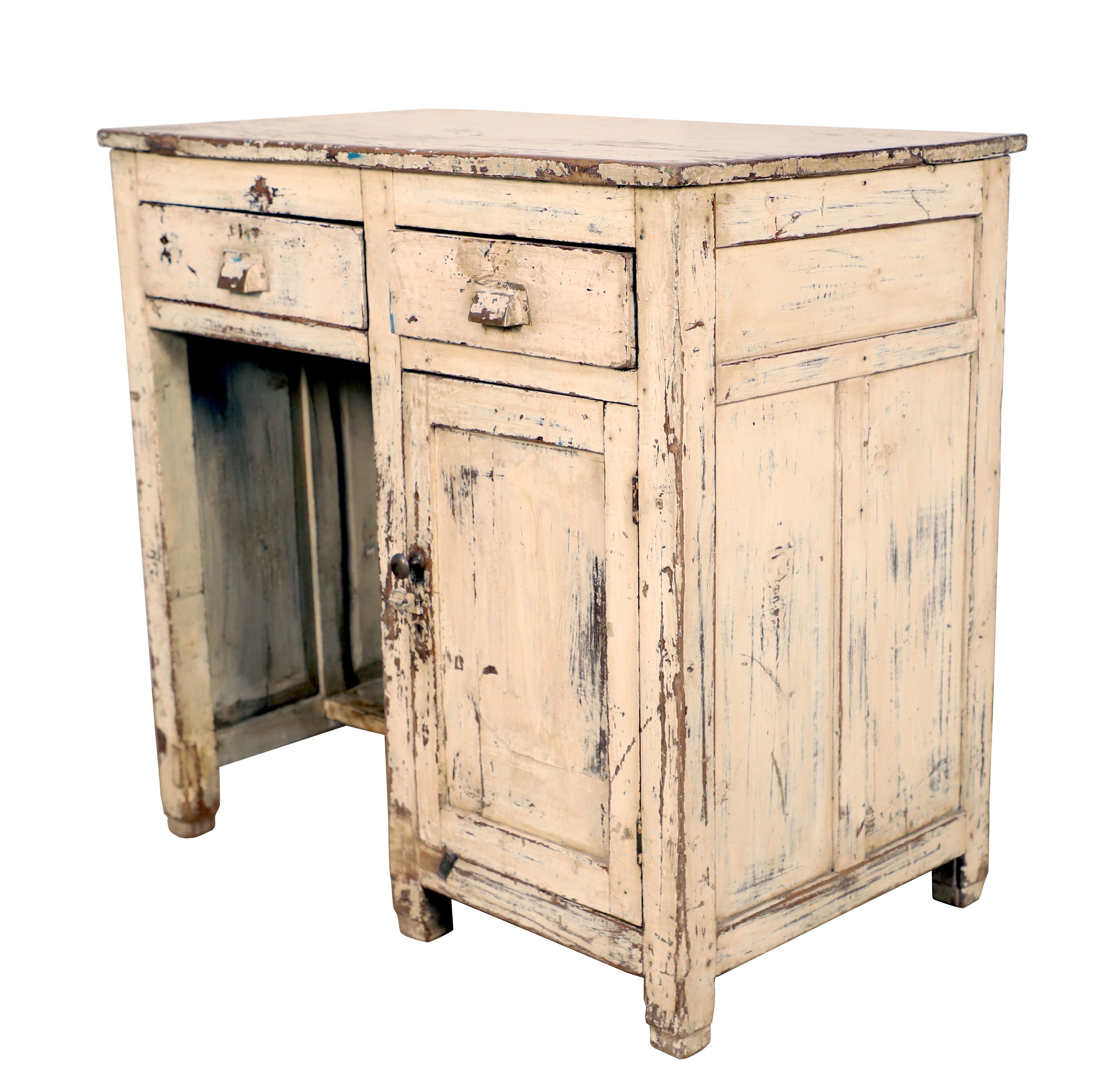 Old Burmese teak desk with original white patina