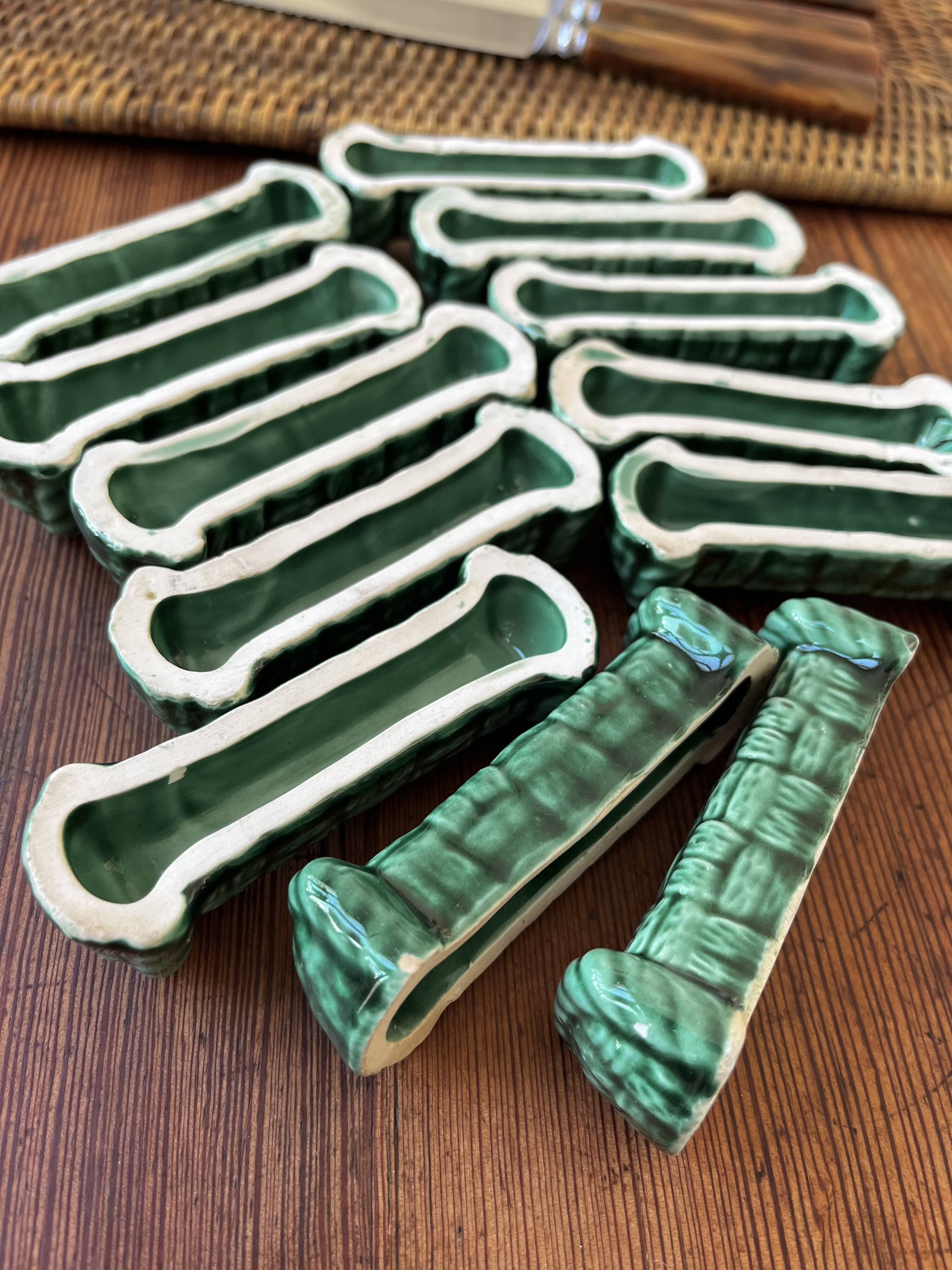 12 green ceramic knife holders