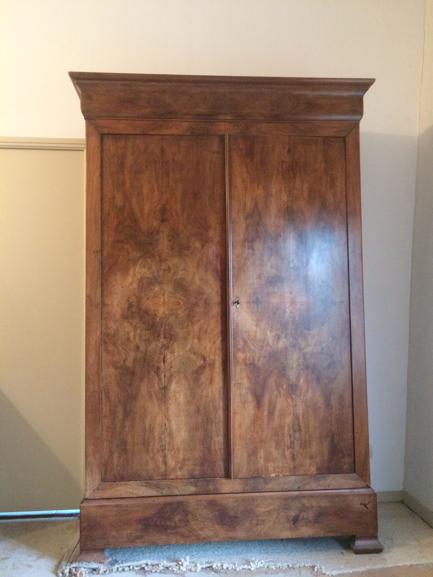 Louis Philippe solid walnut cabinet and walnut bramble veneer doors