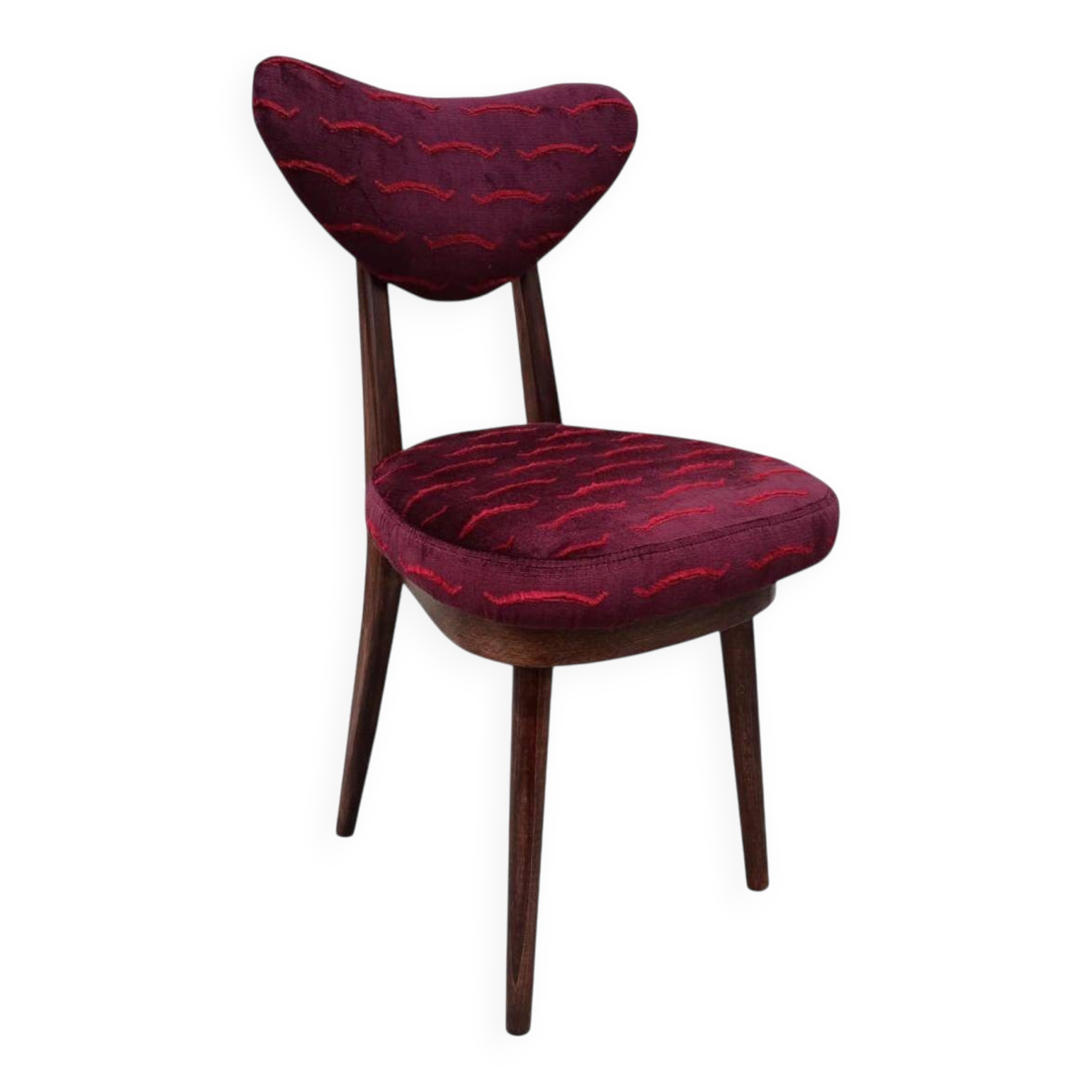 Heart-shaped mid-century chair in burgundy velvet New Waves, Europe, 1960s