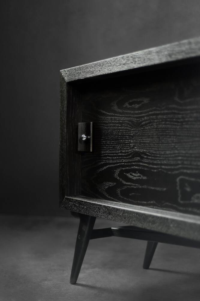 Mid-Century Modern Scandinavian Buffet in Dark Oak with Wooden and Metal Handles, 1960s