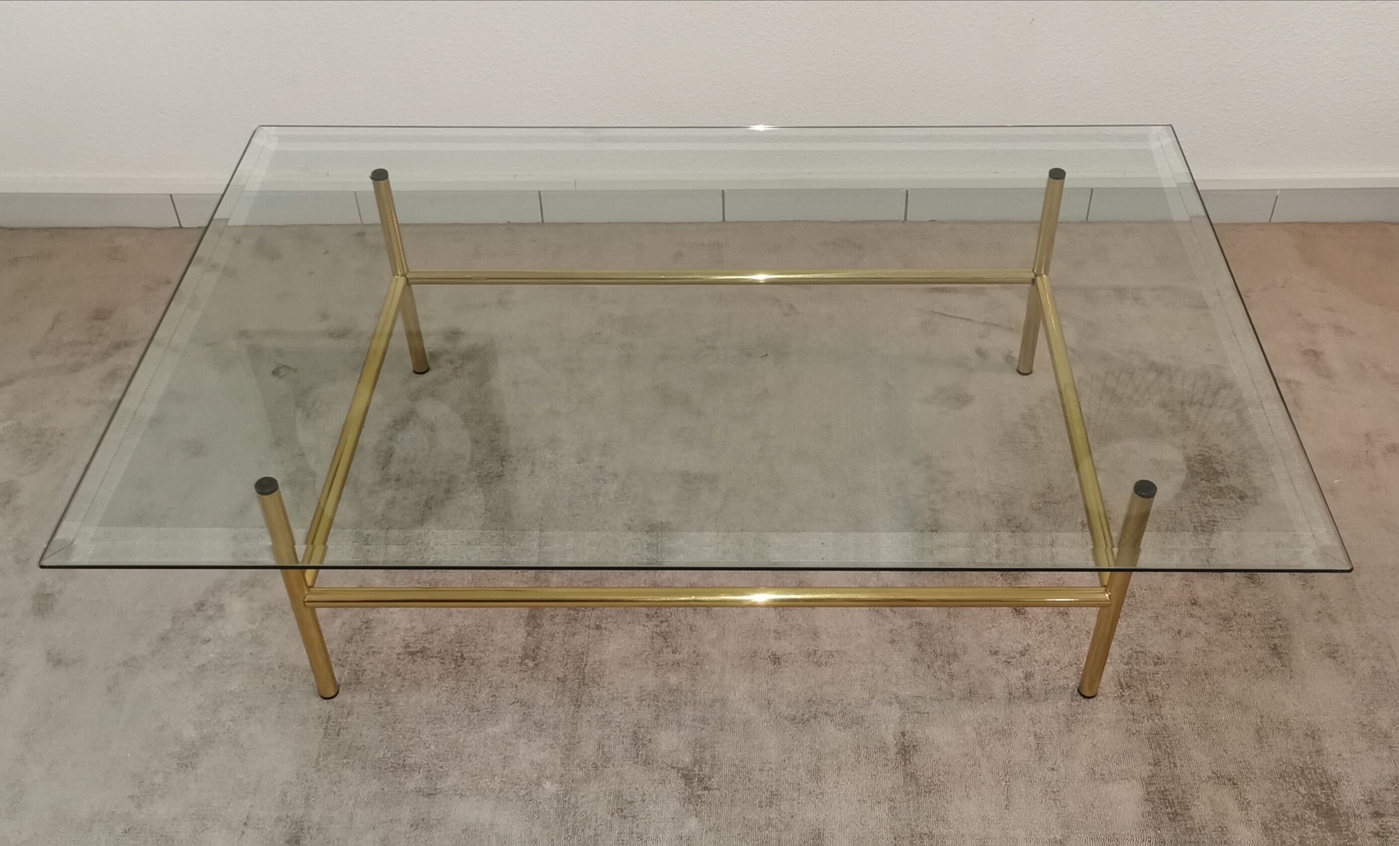 Coffee table glass and gold metal 80s