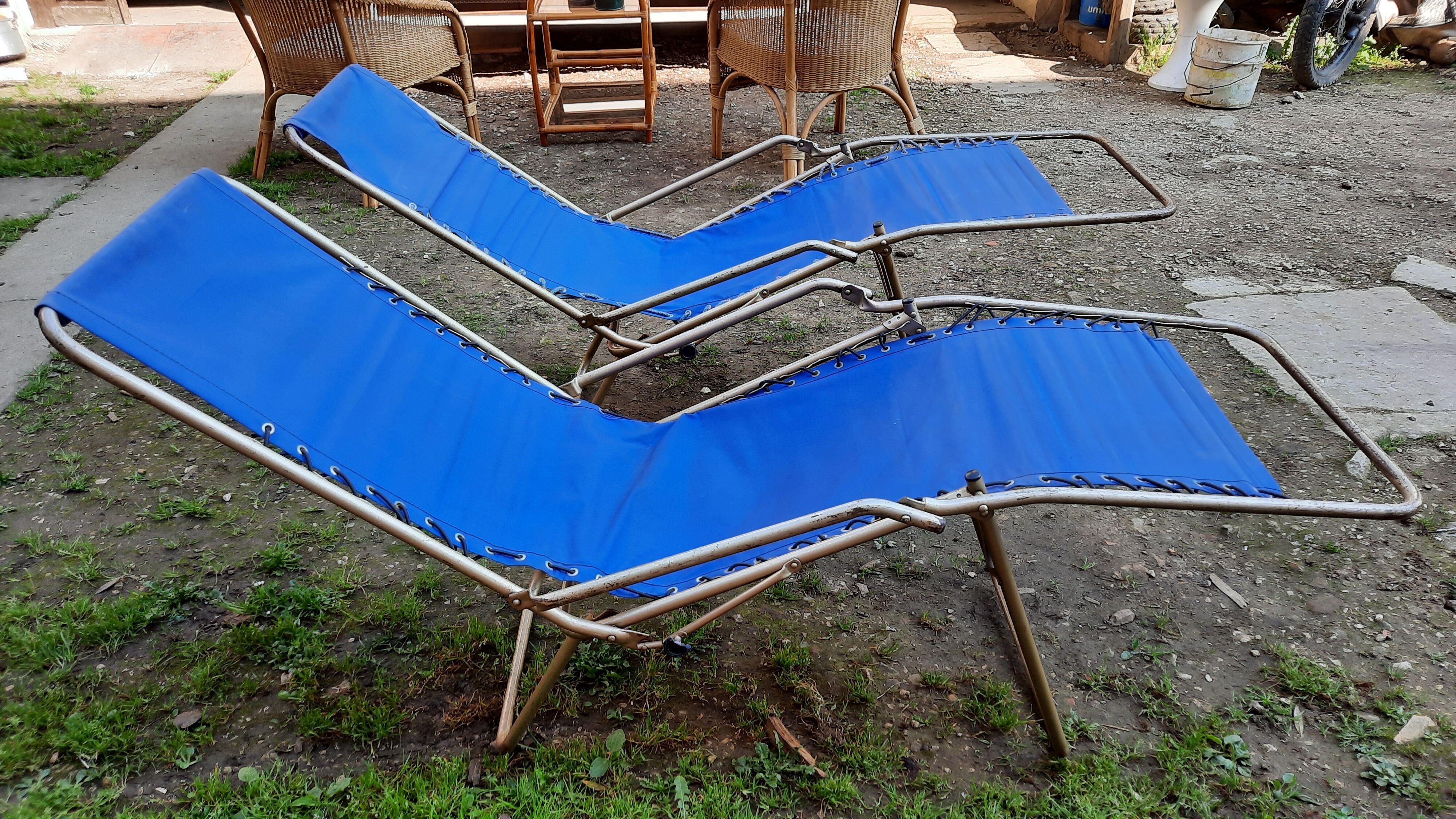 Pair of vintage folding deckchairs