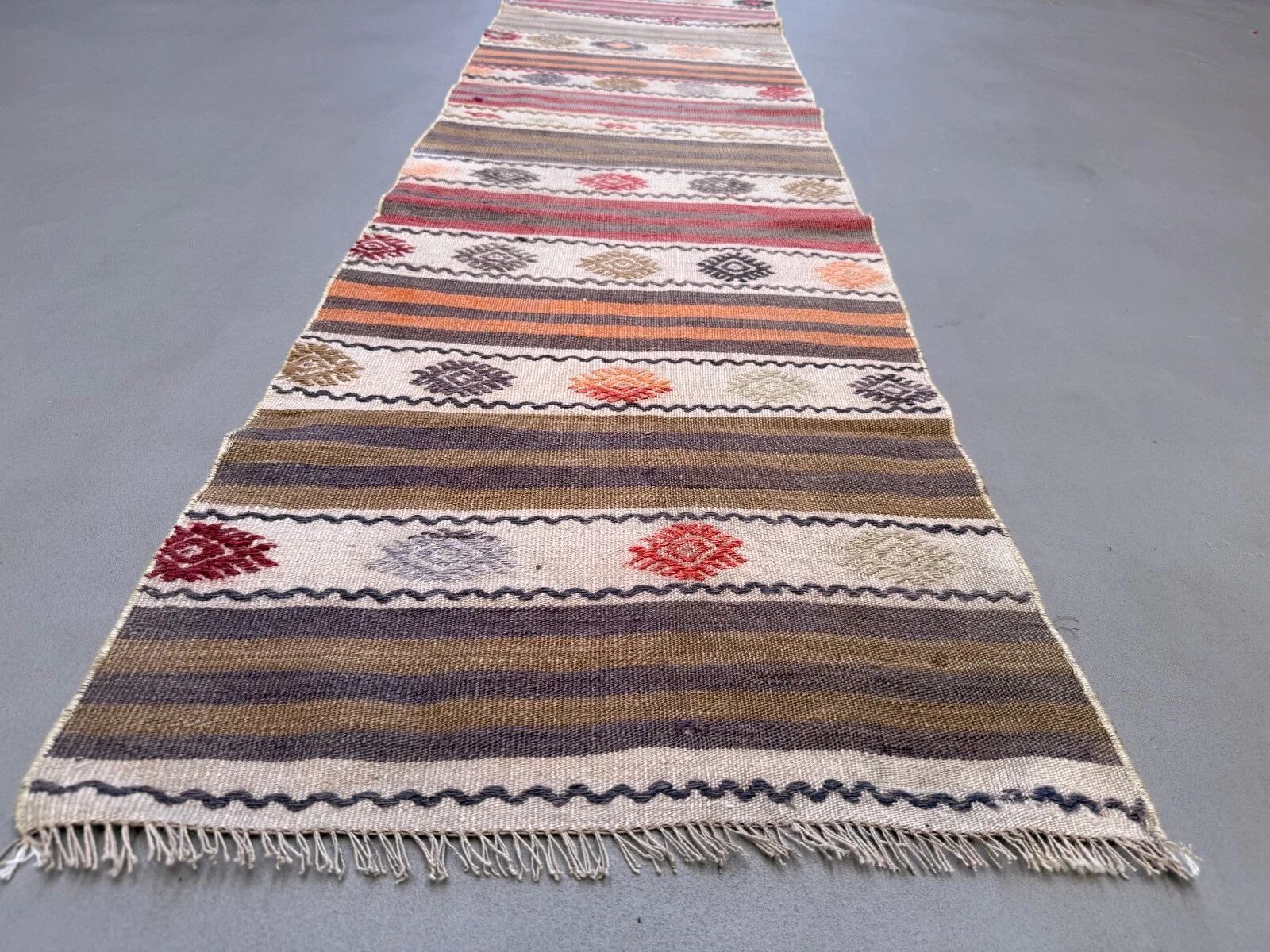 Couloir kilim étroit 57x350 cm shabby chic, vintage turc kelim 2572