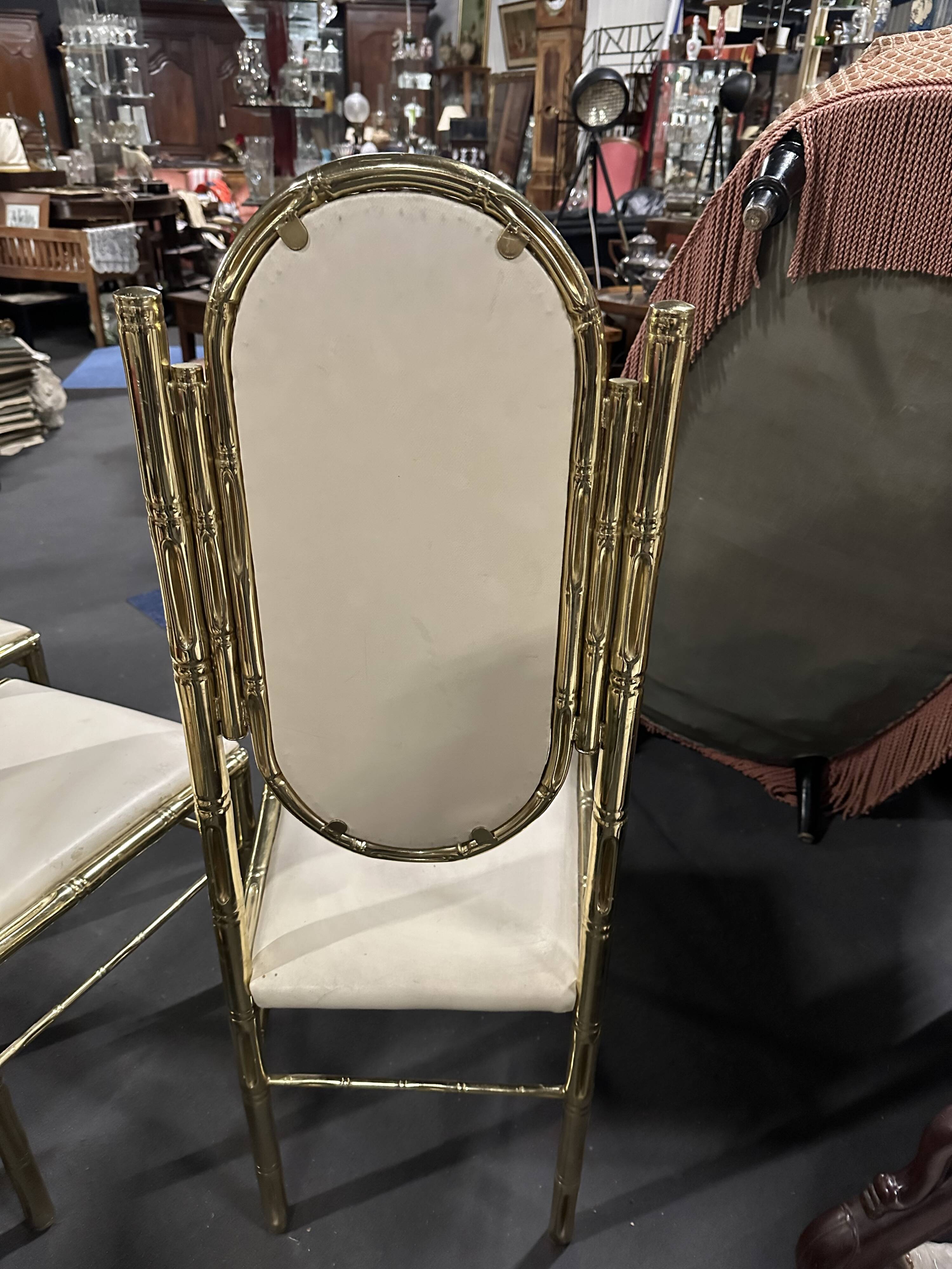 Set of 6 Bamboo chairs in brass 1980