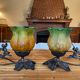 Pair of lamps cherubs bronze vintage glass paste