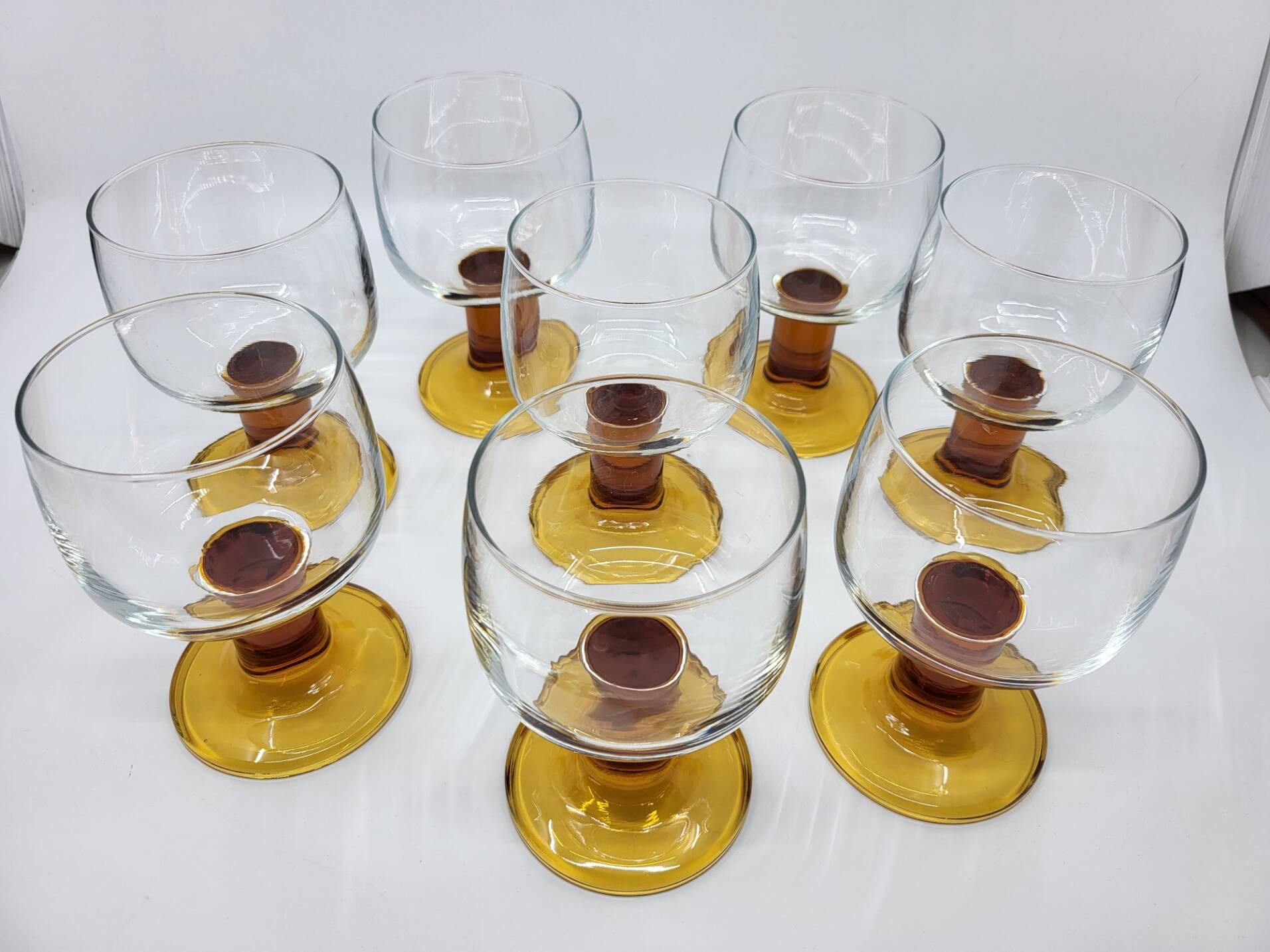 Amber stemmed glasses set of 8 France 1970