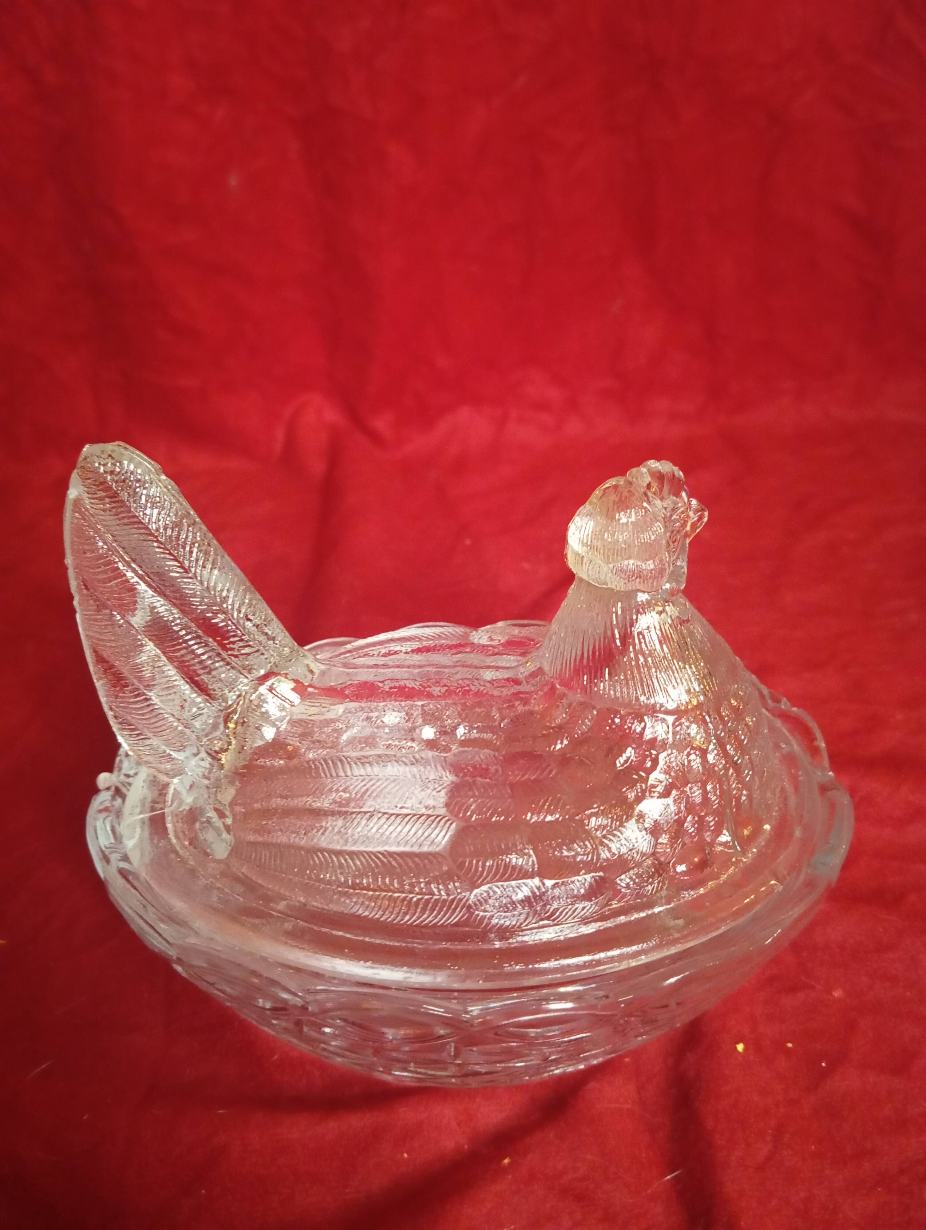 Glass chicken butter dish