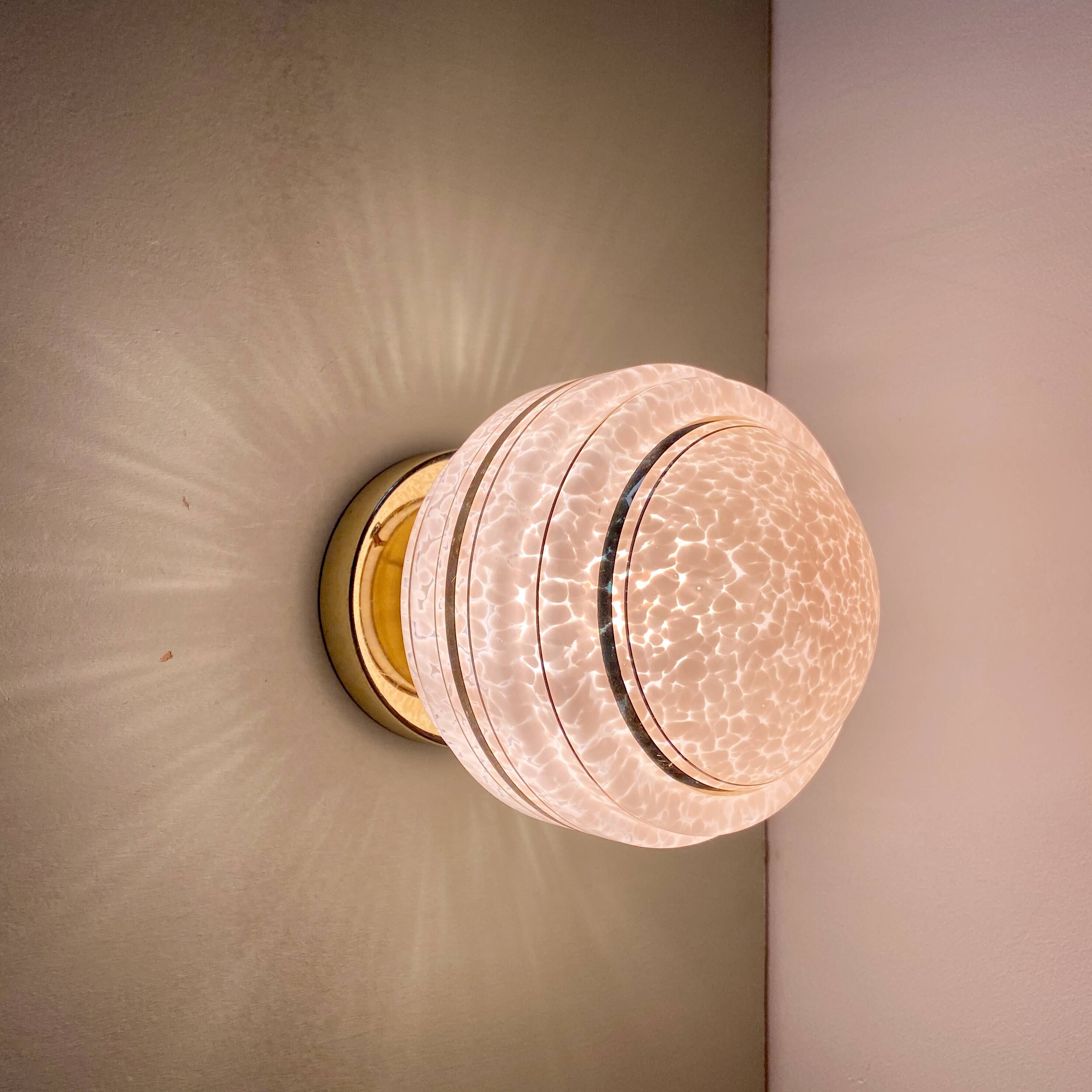 Vintage art deco globe wall or ceiling light in pink and gold Clichy glass