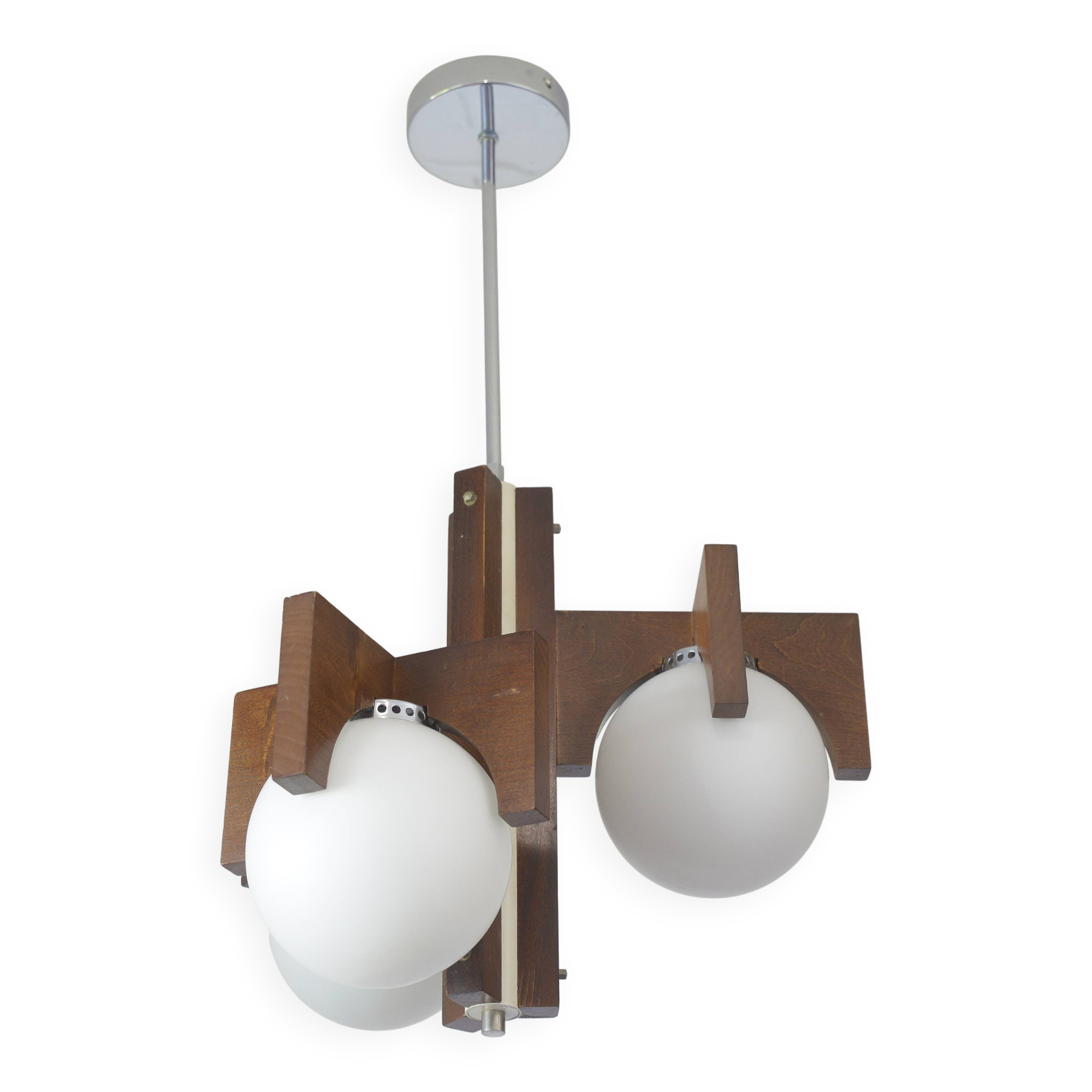 Suspension vintage brutaliste en bois, style moderne du milieu du siècle, Yougoslavie, années 1970