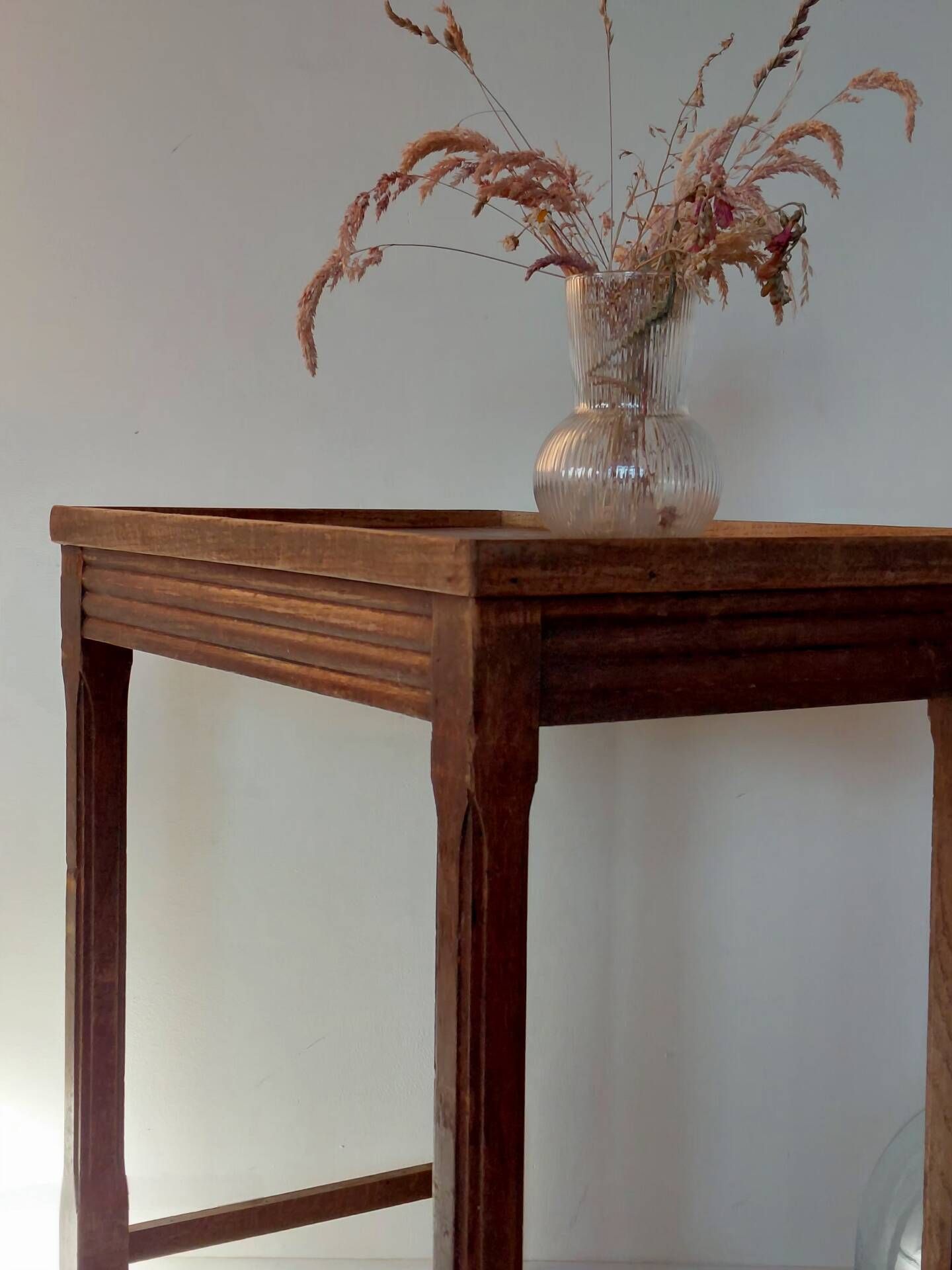 Vintage wooden wheeled side table/console.