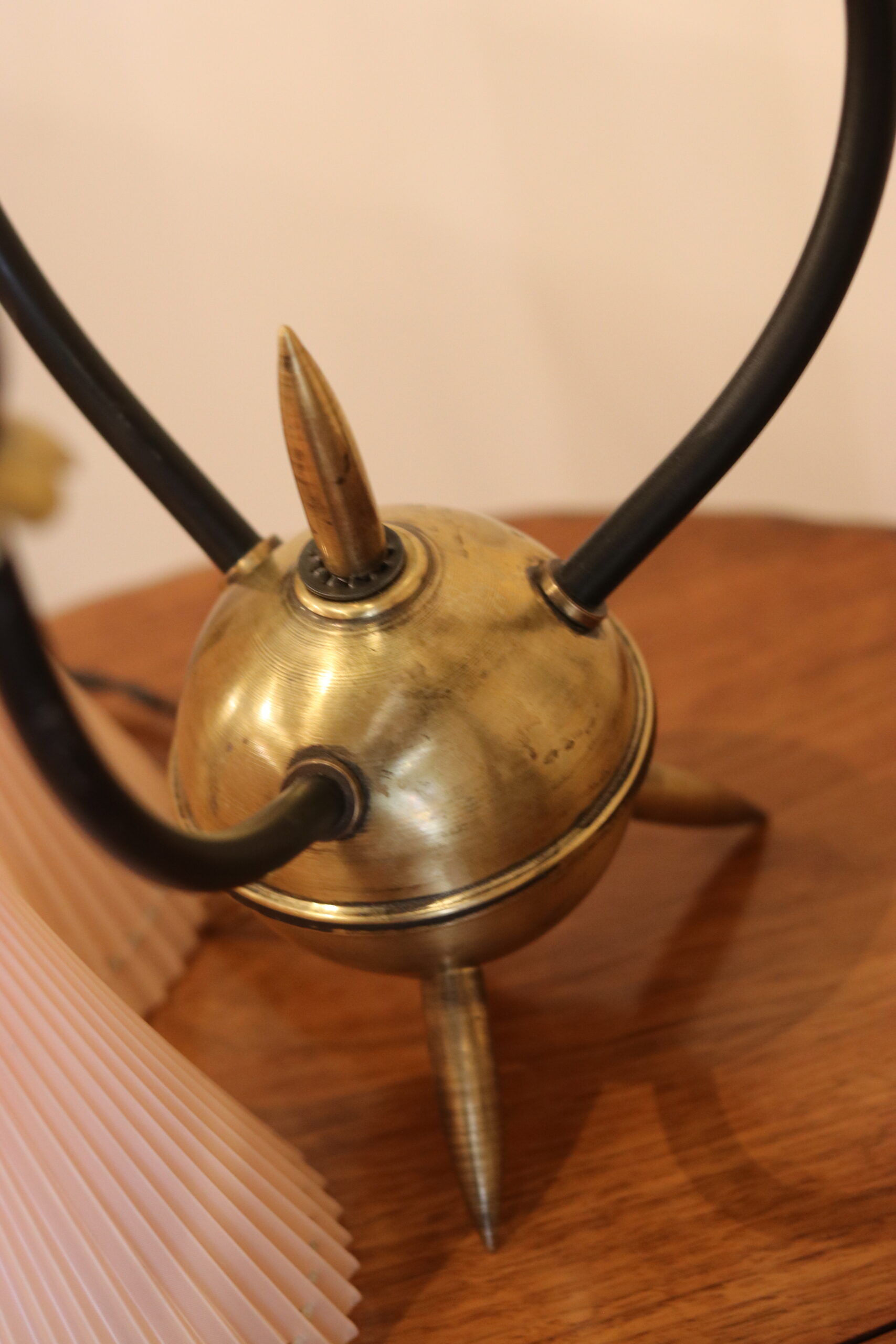 Table lamp from the early 1950s, brass sphere with spikes.