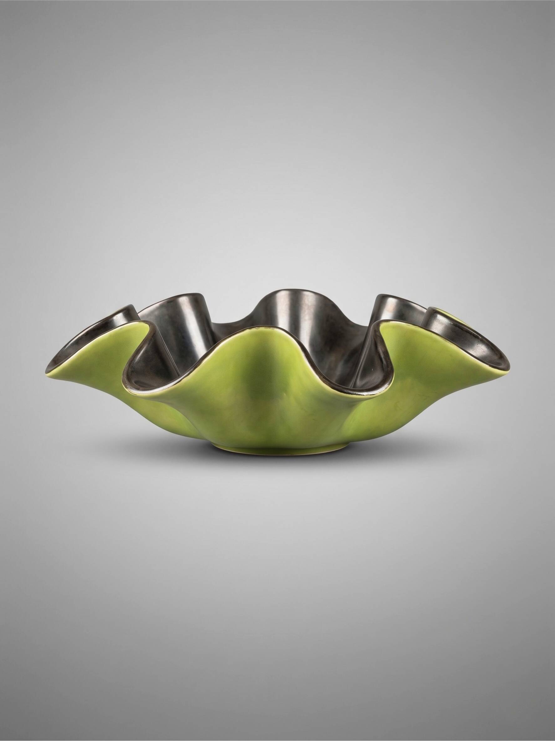Bowl / centrepiece in green anise and black, Saint-Clément ceramic – Letalle