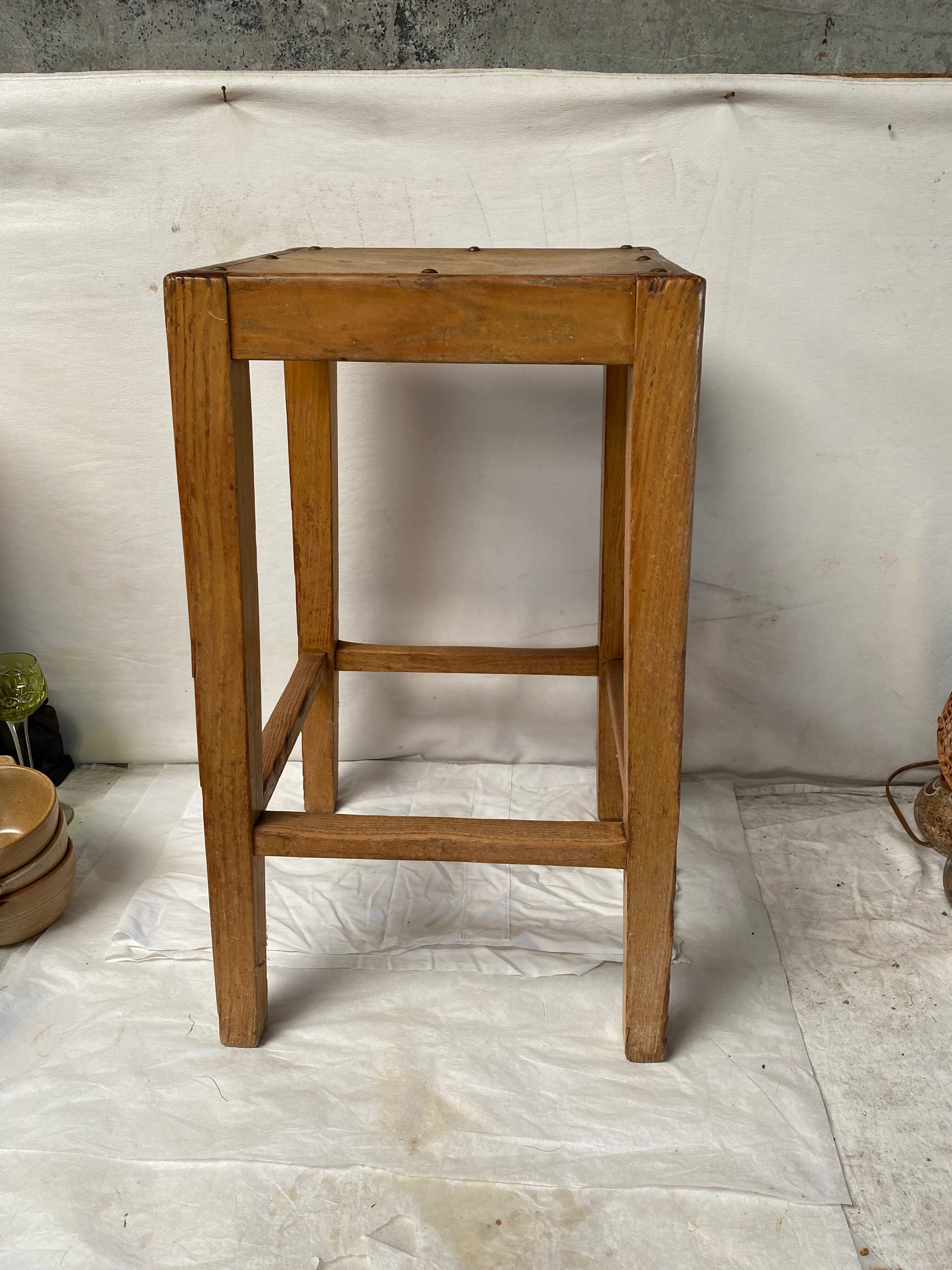 Studded oak farmhouse stool