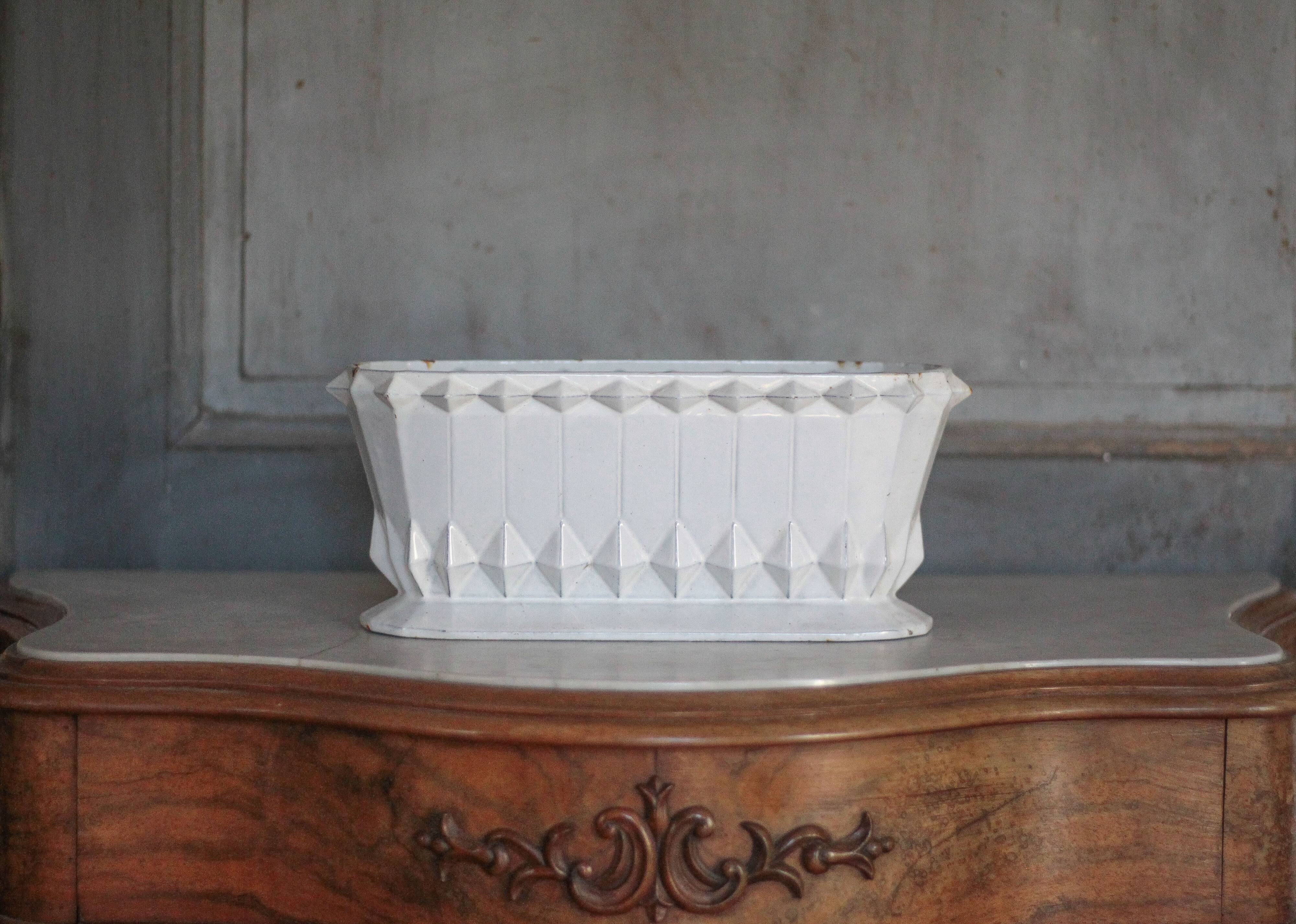 White enameled cast iron vase, art deco vase, art deco planter, collection