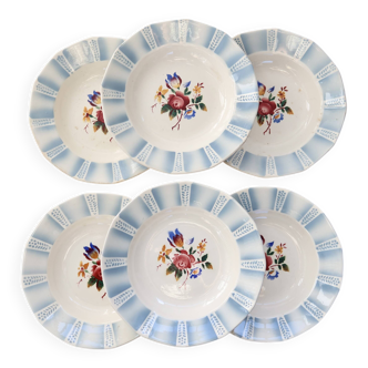 6 vintage Sarreguemines “Claude” soup plates - Earthenware with floral decoration
