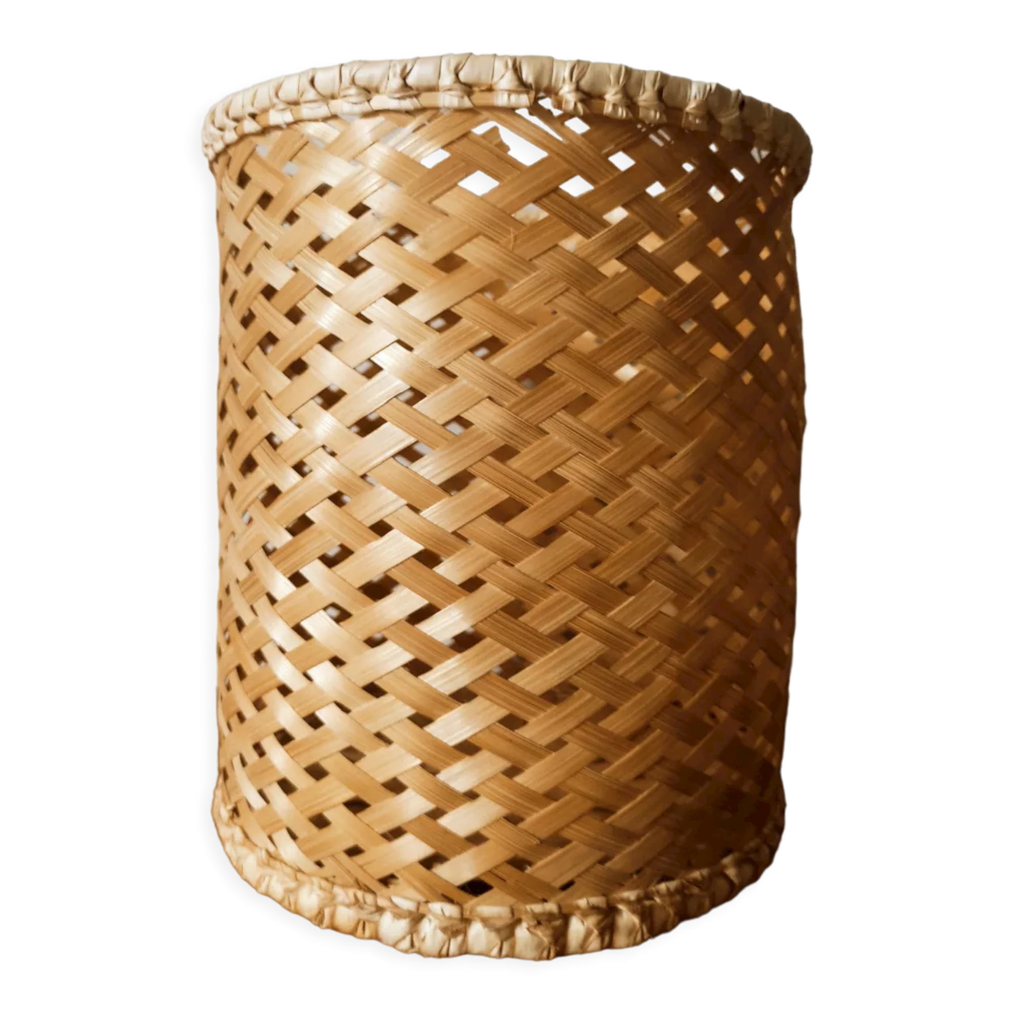 Braided bamboo wastepaper basket