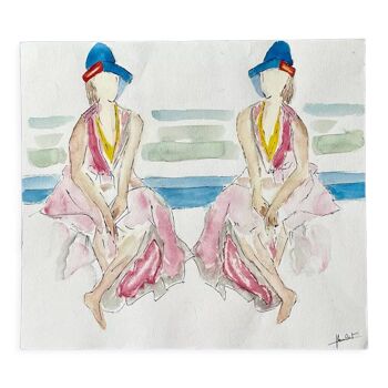 Tableau peinture aquarelle sans cadre « Les soeurs jumelles »