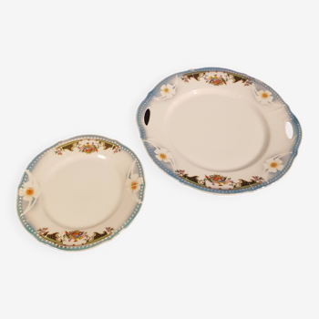 Plat de présentation en porcelaine et son assiette