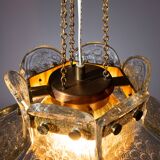 Swedish pendant with glass leaf shades and a center shade of amber coloured