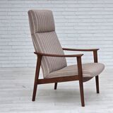 1970s, Danish highback armchair, furniture wool, teak wood, original.