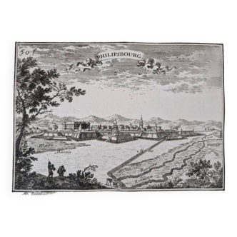 17th century copper engraving "Philippsburg" By Sébastien de Pontault de Beaulieu