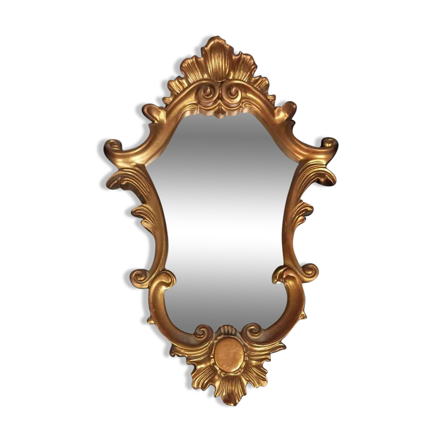 Baroque carved wood mirror Aged gold