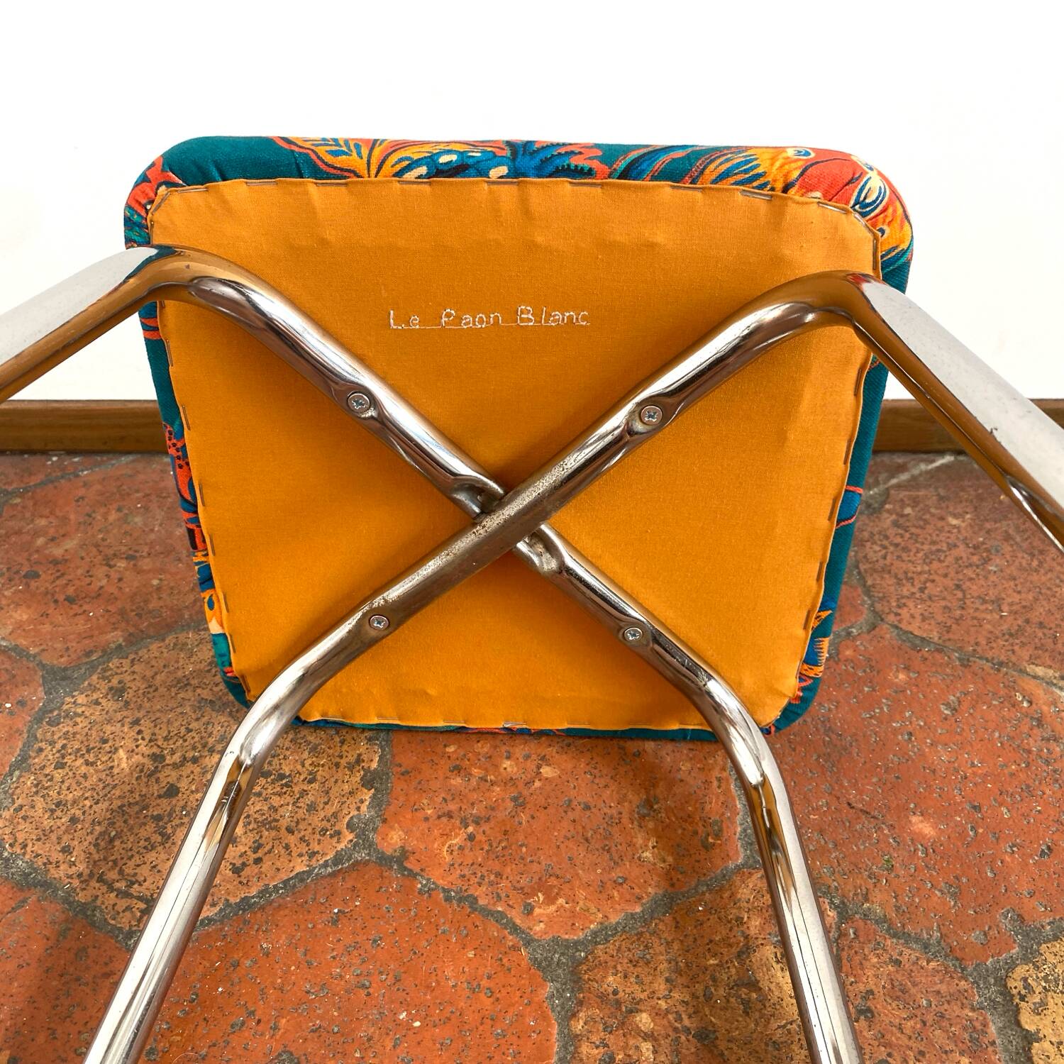 Vintage stool - Upcycling - tapestry - Romy green