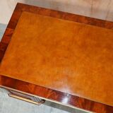 Restored antique Russian hardwood partner desk and leather armchair.