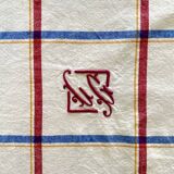 Nappe ancienne écossaise monogrammée CG- Coton - 140x140 cm