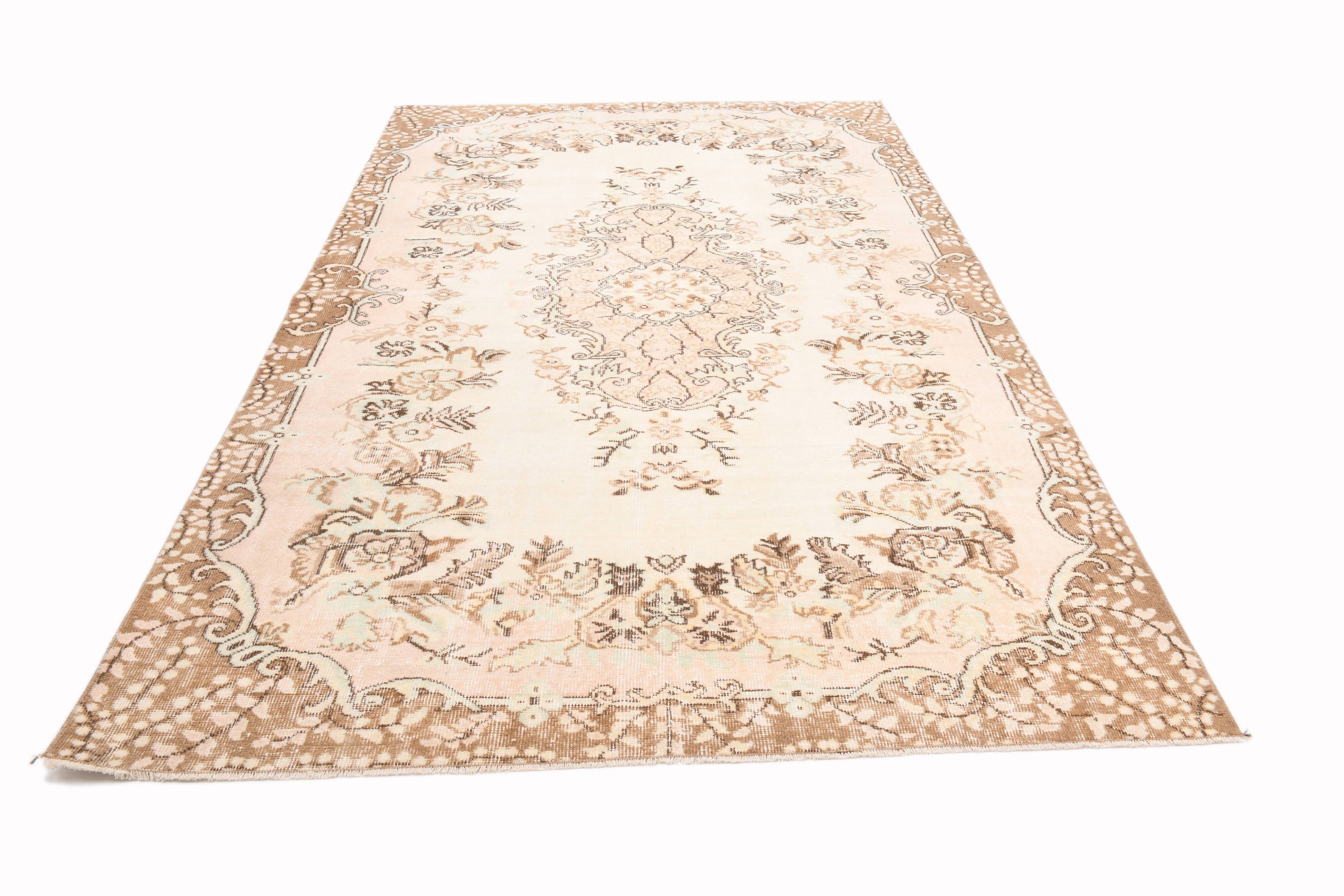 6x9 Cream & Brown Oriental Vintage Rug, 175x290Cm