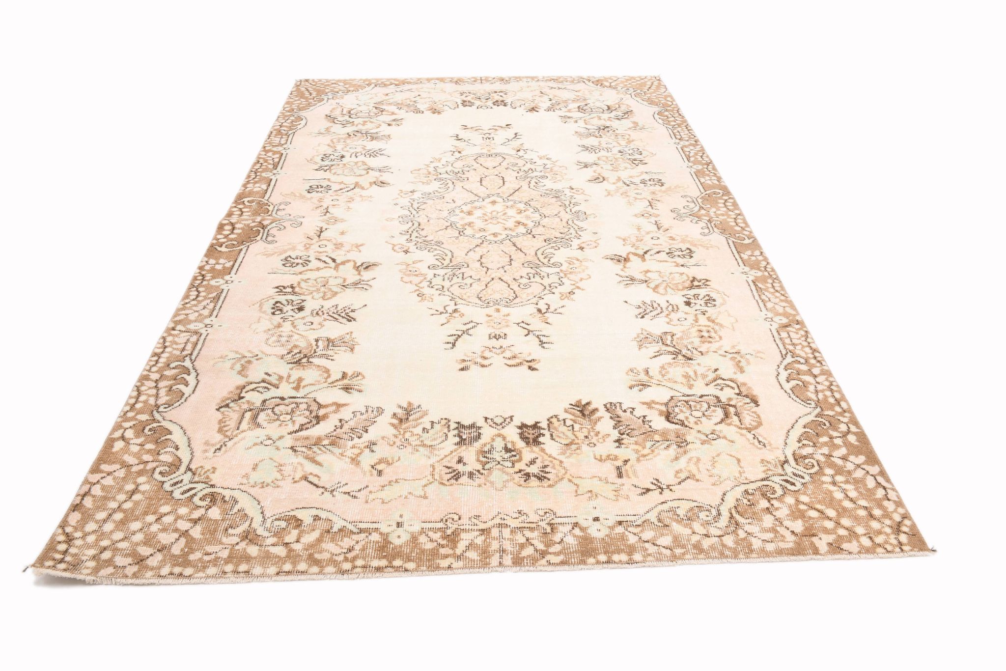 6x9 Cream & Brown Oriental Vintage Rug, 175x290Cm