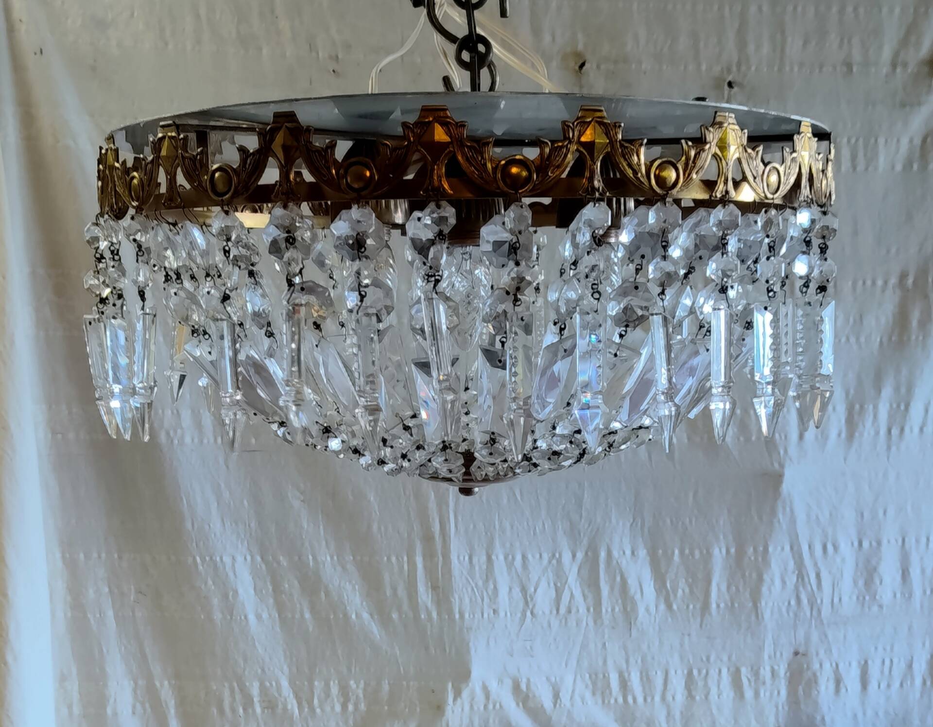 Glass and brass basket ceiling light - mid 20th century.