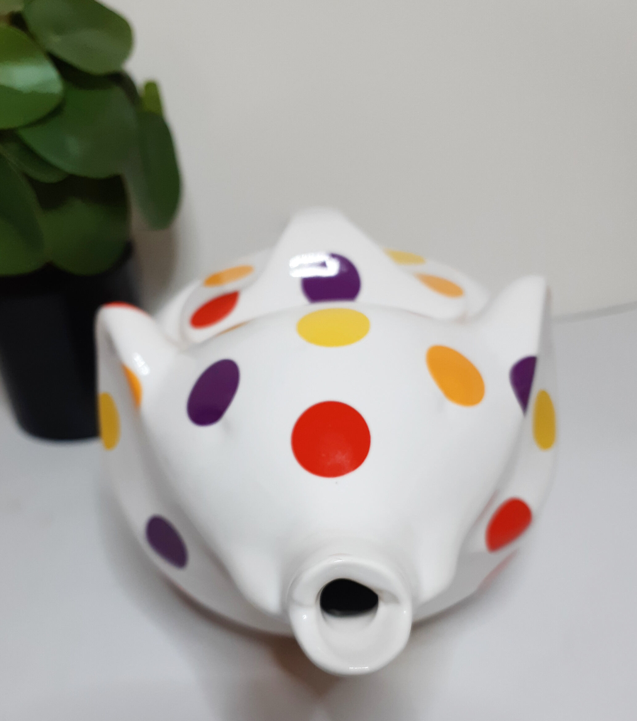 White polka dot Elephant teapot, vintage French