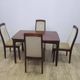 Table and four chairs set, brown wood, beige fabric, Denmark, 1970s.