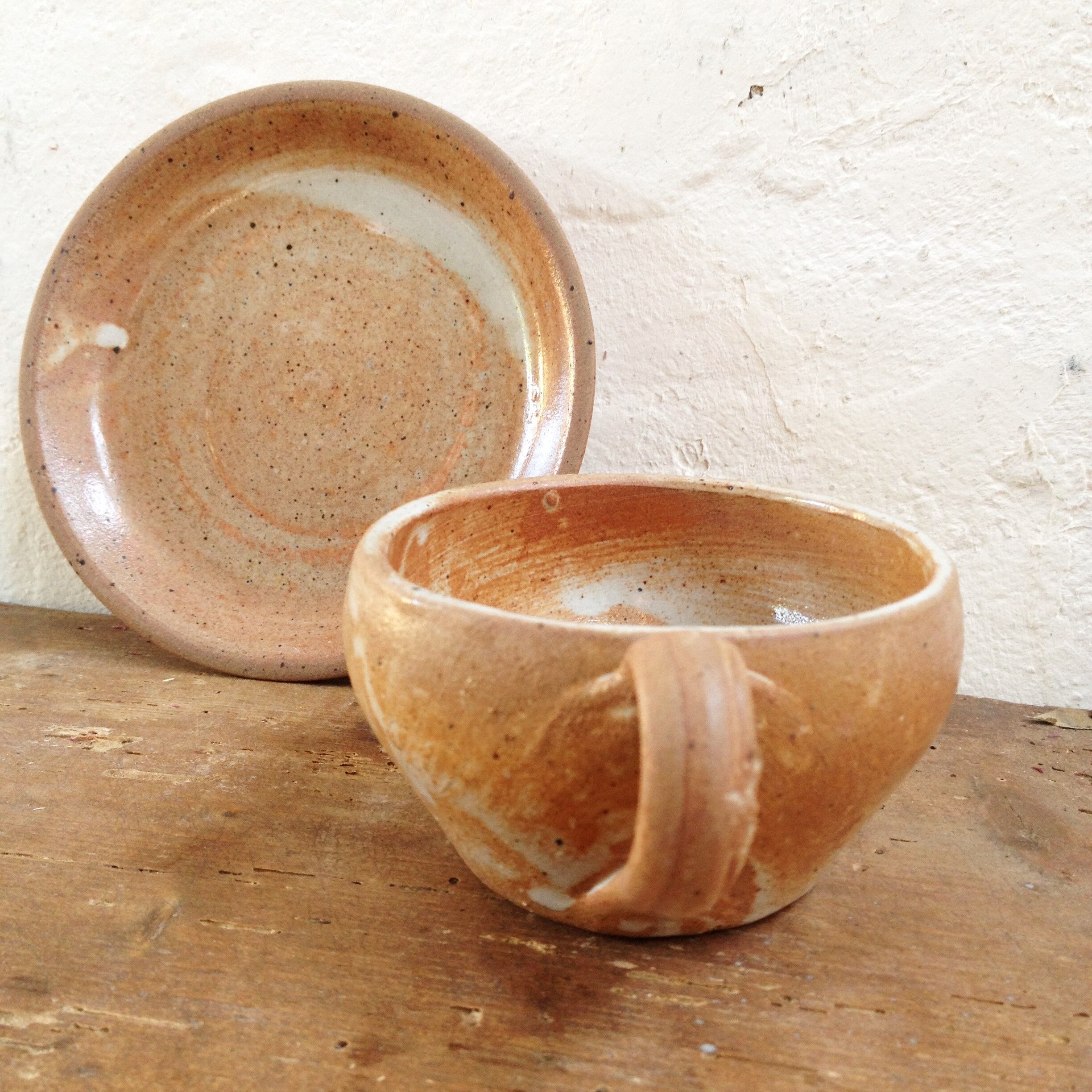 Vintage sandstone coffee cup set
