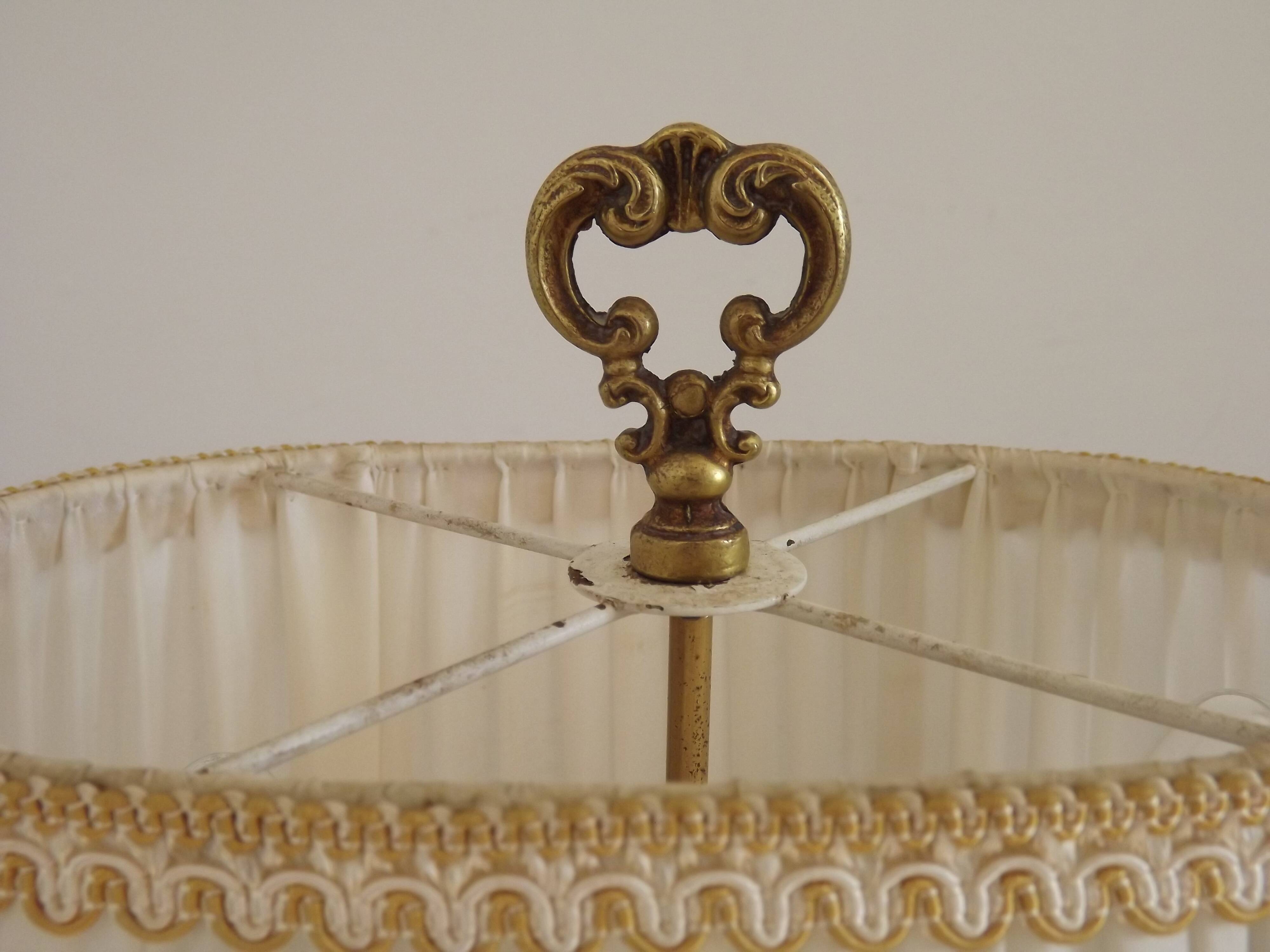 French Antique 2 Light Bronze Boulotte Table Lamp With Cream Pleated Shade