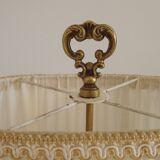 French Antique 2 Light Bronze Boulotte Table Lamp With Cream Pleated Shade