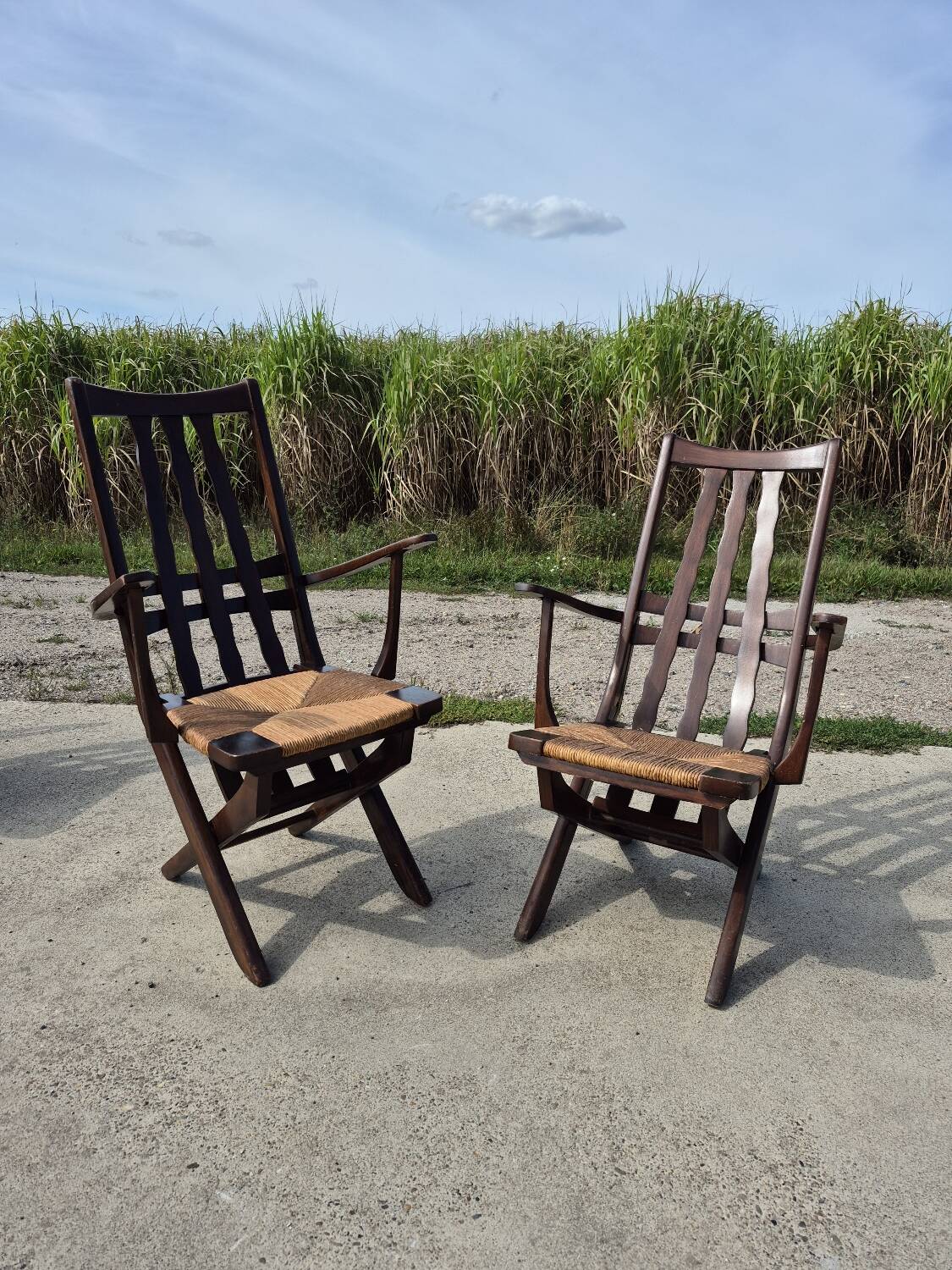 Set 4 vintage Triconfort France adjustible 1960s deckchair