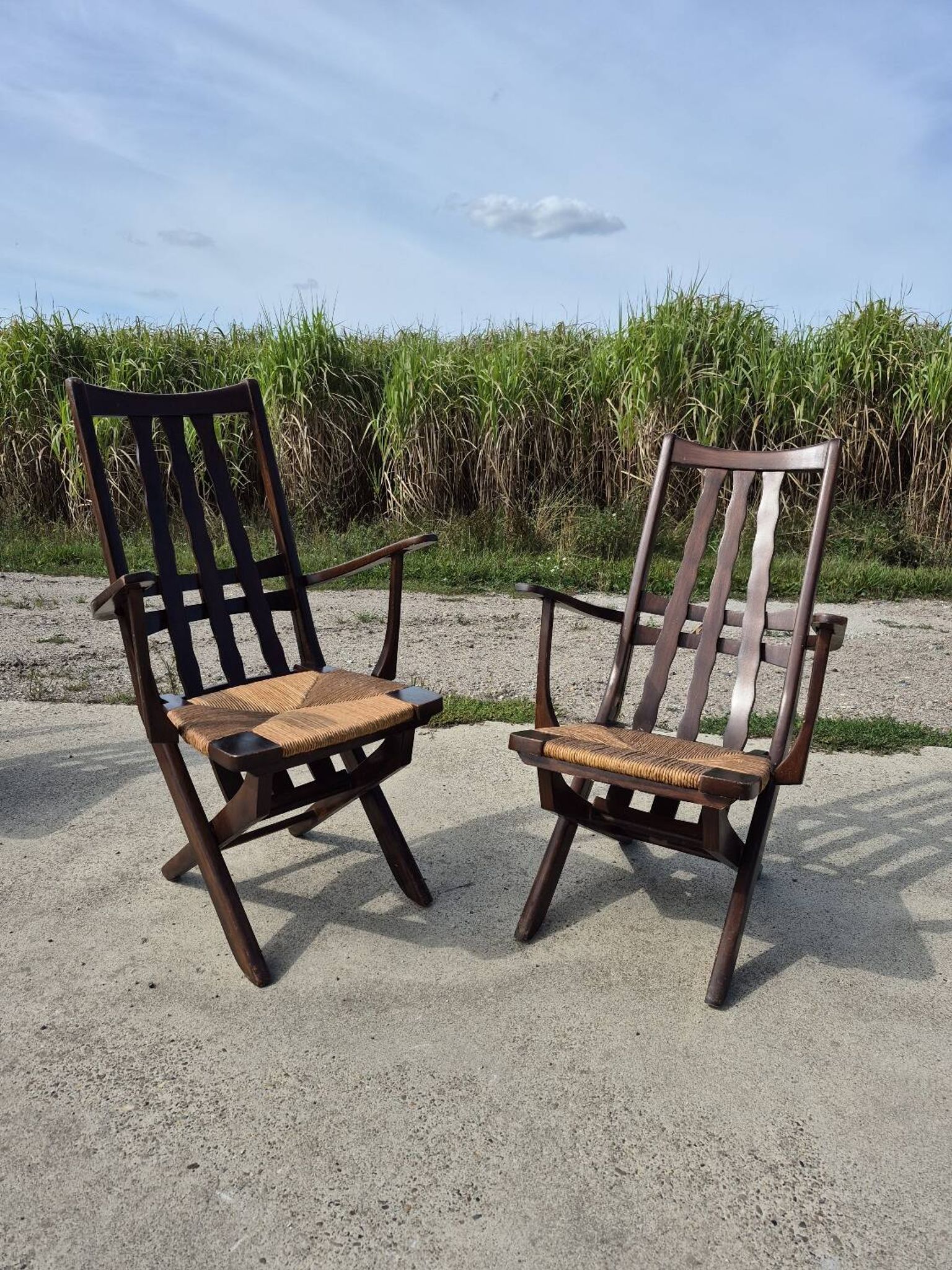Set 4 vintage Triconfort France adjustible 1960s deckchair