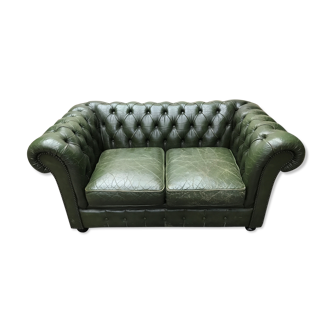 2-seater green leather chesterfield sofa