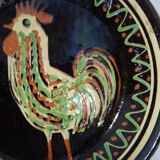 plat ancien terre cuite décor au coq