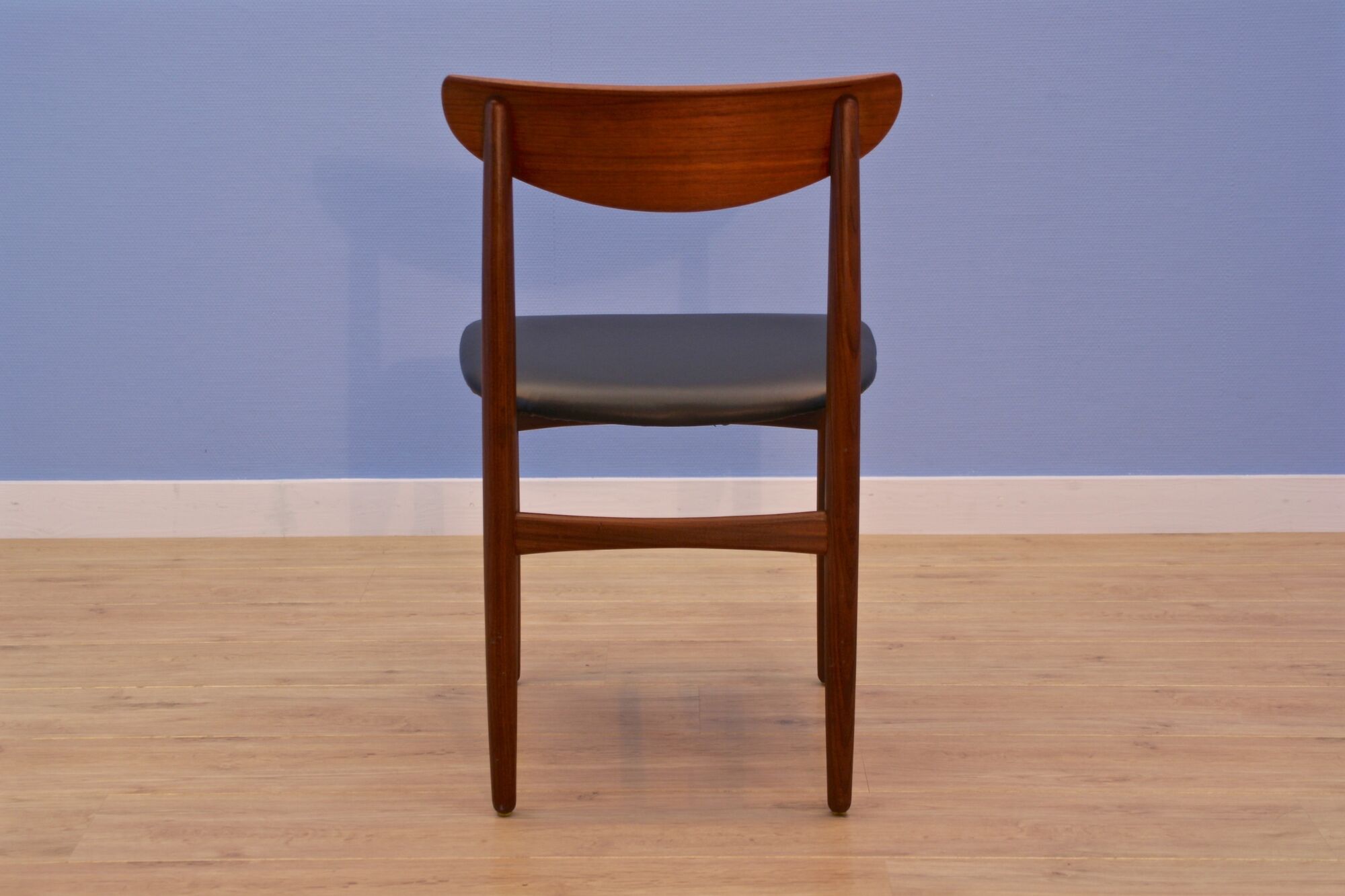 Danish dining chair in teak with new upholstery in black leatherette, 1960s